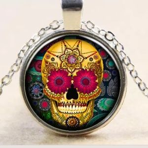 Mandela Gold Sugar Skull Silver & Glass Necklace